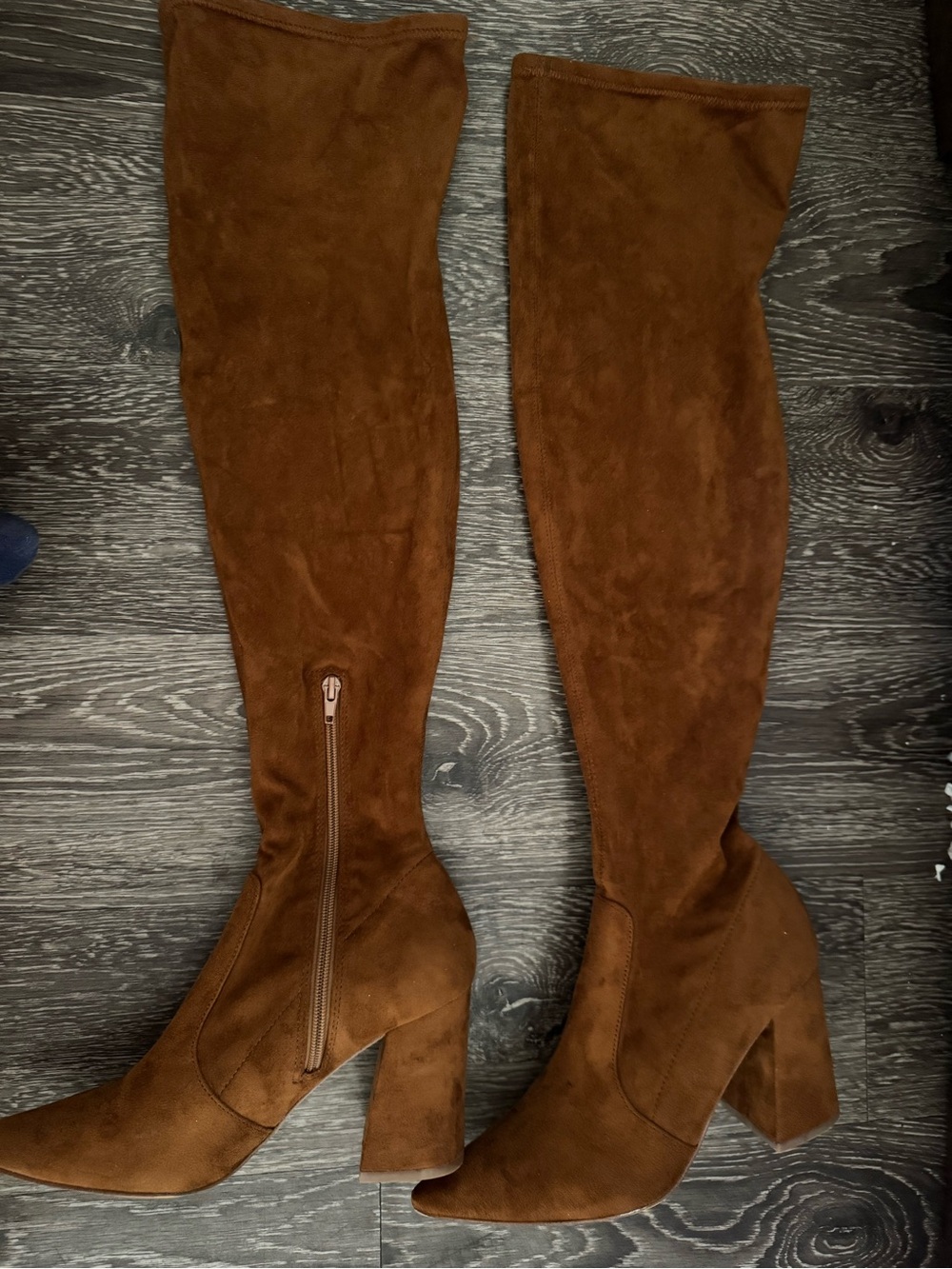 Women's Tan Suede Over-the-Knee Block Heel Boots